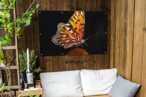 Tuinposter - Vlinder - Bloemen - Insect - Portret - Zwart - Oranje - Liggend-thumbnail-3