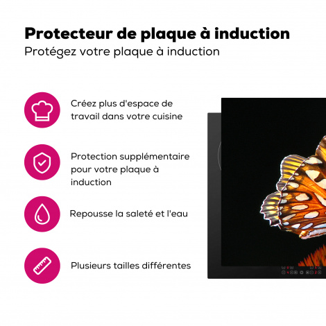 Protège-plaque à induction - Papillon - Fleurs - Insecte - Portrait - Noir - Orange-3