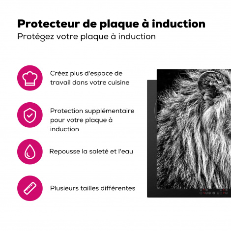Protège-plaque à induction - Portrait - Lion - Noir et blanc-3