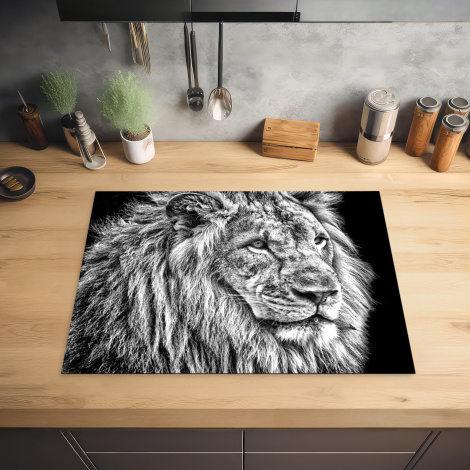 Protège-plaque à induction - Portrait - Lion - Noir et blanc-2