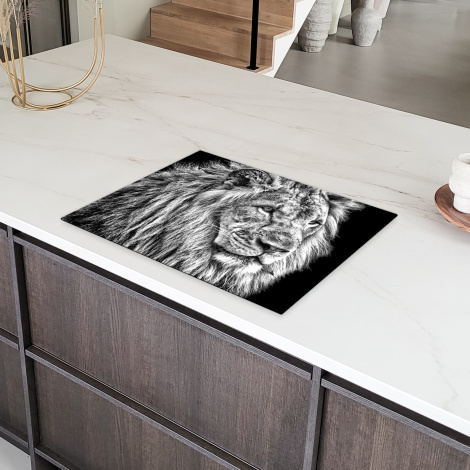 Protège-plaque à induction - Portrait - Lion - Noir et blanc-6