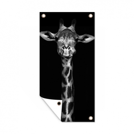 Tuinposter - Giraffe - Portret - Dieren - Zwart - Wit - Staand