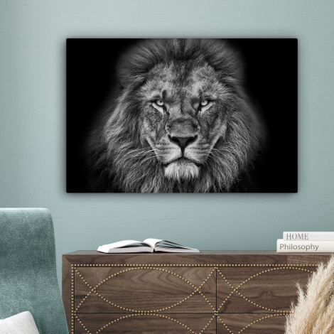 Canvas schilderij - Dieren - Leeuw - Zwart - Wit - Portret-4