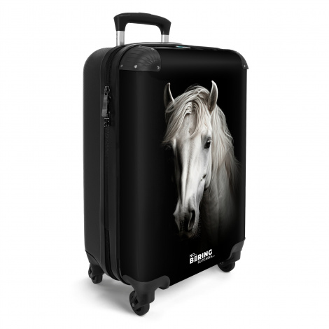 Koffer - Wit paardenportret op zwarte achtergrond-2