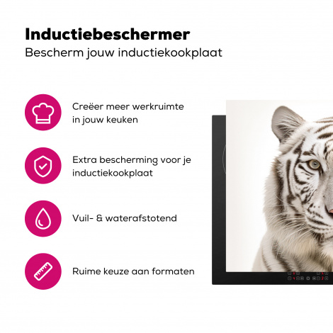 Inductiebeschermer - Tijger - Albino - Dieren - Portret - Wit-3