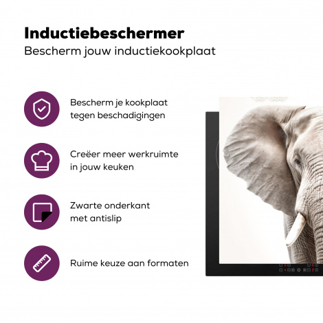 Inductiebeschermer - Olifant - Wilde dieren - Portret - Wit-3