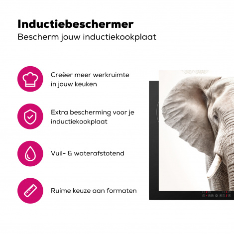 Inductiebeschermer - Olifant - Wilde dieren - Portret - Wit-3