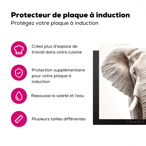 Protège-plaque à induction - Éléphant - Faune - Portrait - Blanc-3