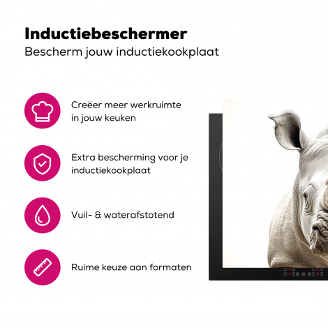 Inductiebeschermer - Neushoorn - Dieren - Wit - Portret-3