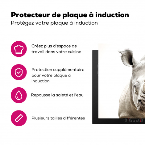 Protège-plaque à induction - Rhinocéros - Animaux - Blanc - Portrait-3