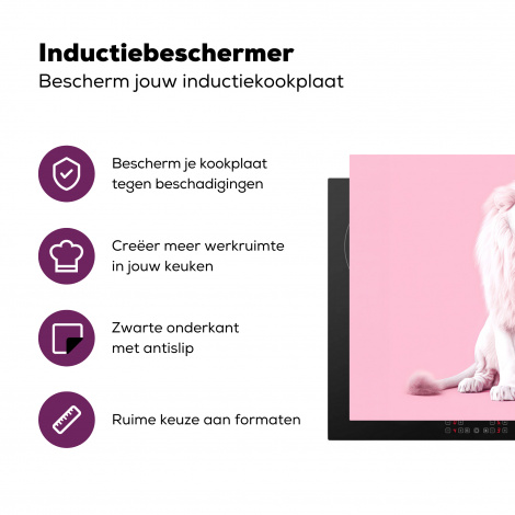 Inductiebeschermer - Wilde dieren - Wit - Leeuw - Roze - Portret-3