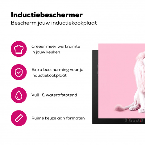 Inductiebeschermer - Wilde dieren - Wit - Leeuw - Roze - Portret-3