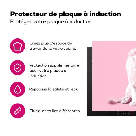 Protège-plaque à induction - Faune - Blanc - Lion - Rose - Portrait-3