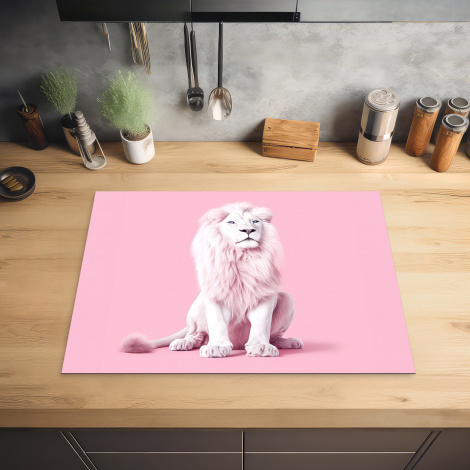 Inductiebeschermer - Wilde dieren - Wit - Leeuw - Roze - Portret-2