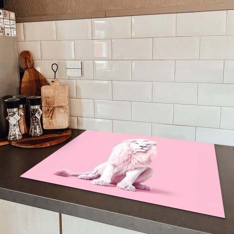 Inductiebeschermer - Wilde dieren - Wit - Leeuw - Roze - Portret-5