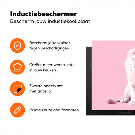 Inductiebeschermer - Wilde dieren - Wit - Leeuw - Roze - Portret-3