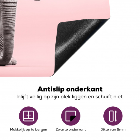Inductiebeschermer - Olifant - Wilde dieren - Portret - Roze-4