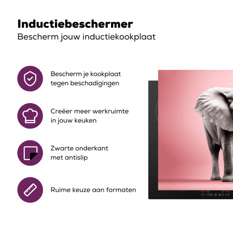 Inductiebeschermer - Olifant - Wilde dieren - Portret - Roze-3