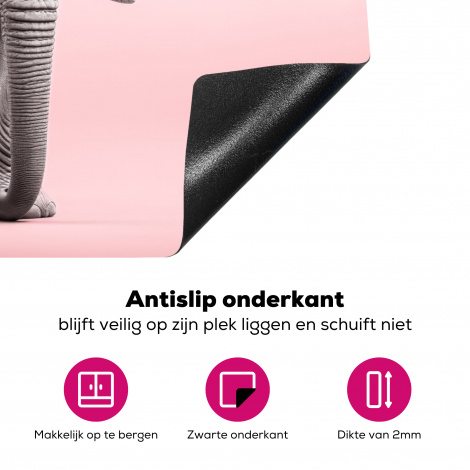 Inductiebeschermer - Olifant - Wilde dieren - Portret - Roze-4