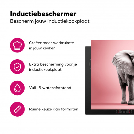 Inductiebeschermer - Olifant - Wilde dieren - Portret - Roze-3