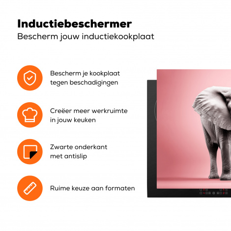 Inductiebeschermer - Olifant - Wilde dieren - Portret - Roze-3