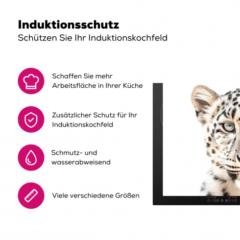 Herdabdeckplatte - Wildtiere - Leopard - Porträt - Weiß-3