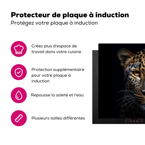 Protège-plaque à induction - Animaux - Léopard - Portrait - Noir-3