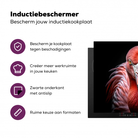 Inductiebeschermer - Flamingo - Vogel - Portret - Dieren - Zwart-3