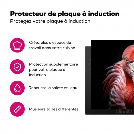 Protège-plaque à induction - Flamant - Oiseau - Portrait - Animaux - Noir-3
