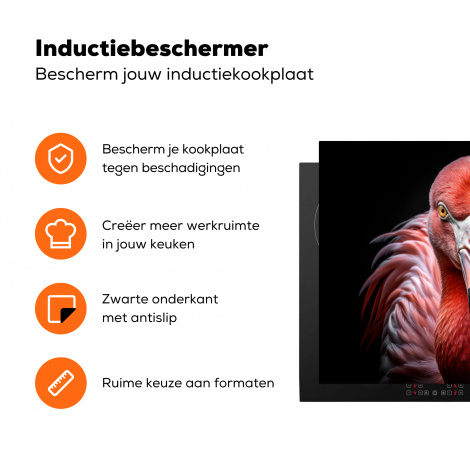 Inductiebeschermer - Flamingo - Vogel - Portret - Dieren - Zwart-3
