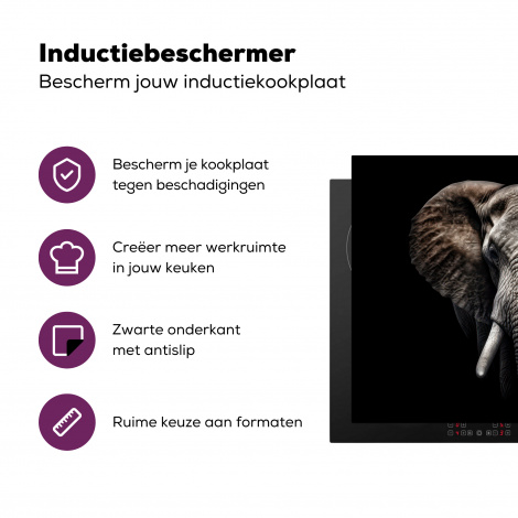 Inductiebeschermer - Olifant - Dieren - Zwart - Portret-3