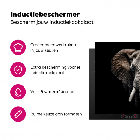 Inductiebeschermer - Olifant - Dieren - Zwart - Portret-3