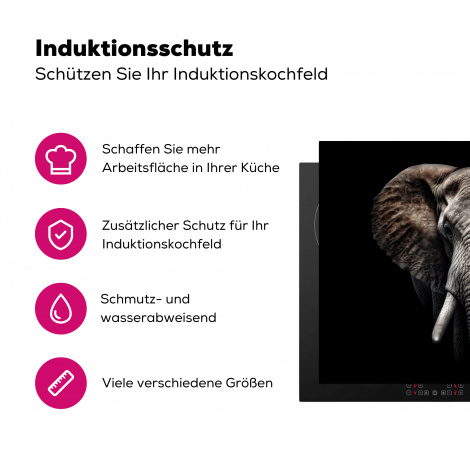 Herdabdeckplatte - Elefant - Tiere - Schwarz - Porträt-3