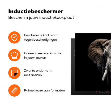 Inductiebeschermer - Olifant - Dieren - Zwart - Portret-3