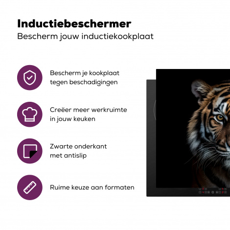 Inductiebeschermer - Tijger - Dieren - Zwart - Portret-3