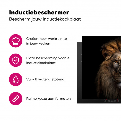 Inductiebeschermer - Leeuw - Portret - Dieren - Zwart-3