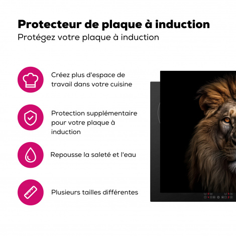 Protège-plaque à induction - Lion - Portrait - Animaux - Noir-3