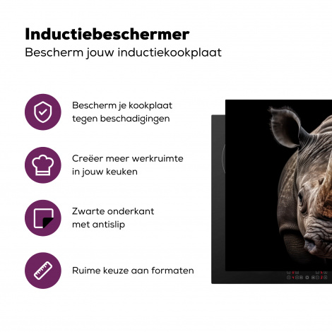 Inductiebeschermer - Neushoorn - Dieren - Portret - Zwart-3