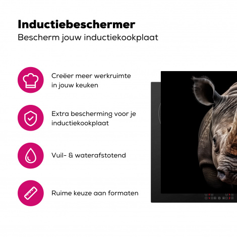 Inductiebeschermer - Neushoorn - Dieren - Portret - Zwart-3