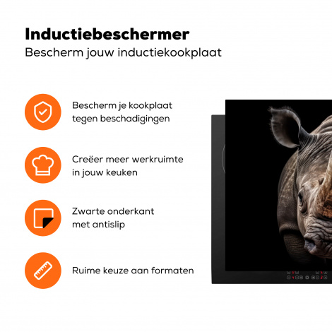 Inductiebeschermer - Neushoorn - Dieren - Portret - Zwart-3