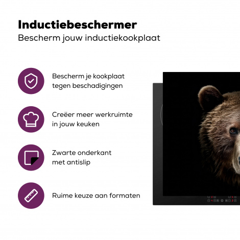 Inductiebeschermer - Beer - Dieren - Portret - Zwart-3