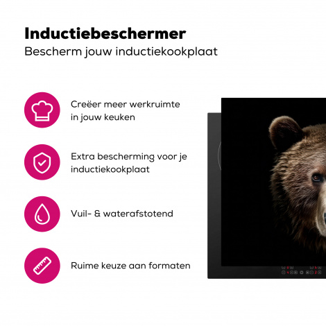 Inductiebeschermer - Beer - Dieren - Portret - Zwart-3