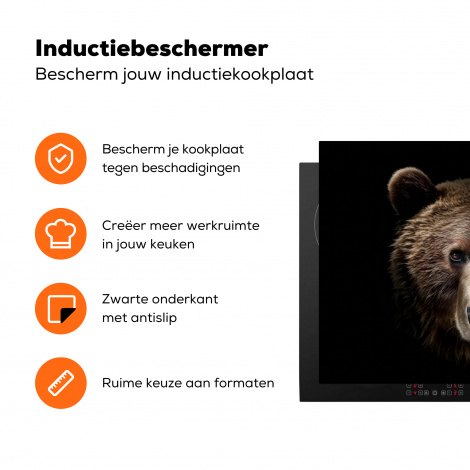 Inductiebeschermer - Beer - Dieren - Portret - Zwart-3