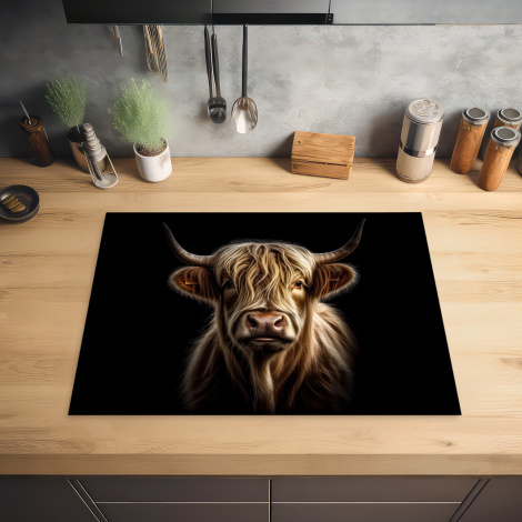 Inductiebeschermer - Dieren - Schotse hooglander - Koe - Portret - Zwart-2