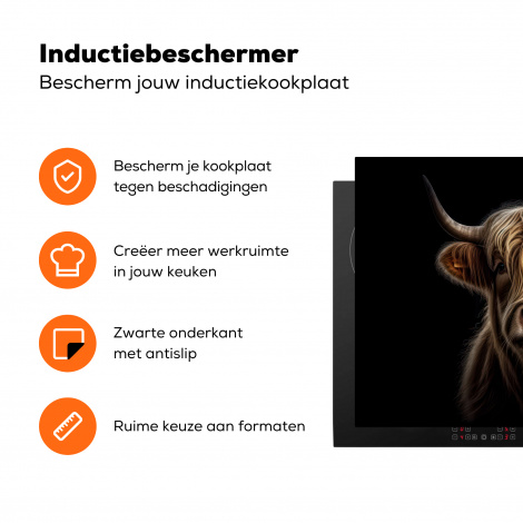 Inductiebeschermer - Dieren - Schotse hooglander - Koe - Portret - Zwart-3