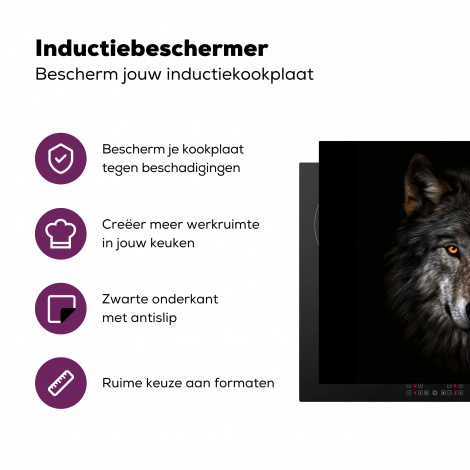 Inductiebeschermer - Wilde dieren - Wolf - Portret - Zwart-3
