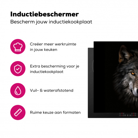 Inductiebeschermer - Wilde dieren - Wolf - Portret - Zwart-3