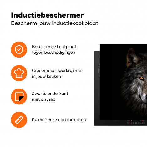 Inductiebeschermer - Wilde dieren - Wolf - Portret - Zwart-3