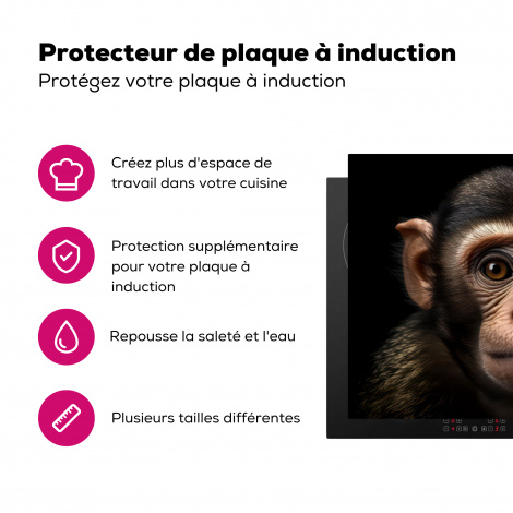 Protège-plaque à induction - Singe - Vie sauvage - Portrait - Noir-3