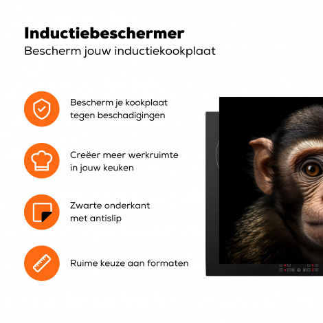 Inductiebeschermer - Aap - Wilde dieren - Portret - Zwart-3
